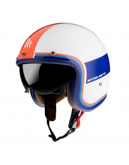 Casca open face MT Le Mans 2 SV Tant D15 alb/rosu/albastru lucios (ochelari soare integrati)