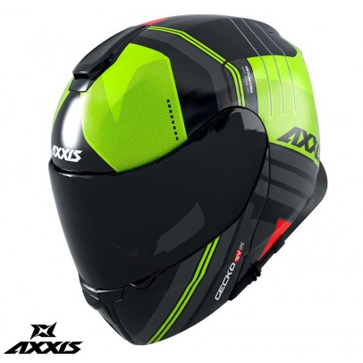 Casca flip-up Axxis model Gecko SV Epic B3 galben fluor lucios (ochelari soare integrati)