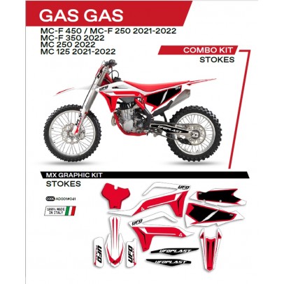 Kit grafic UFO GAS GAS MC 125 '21-'22; MC 250 '22; MCF 250/350/450 '21-'22 STOKES culoare Alb