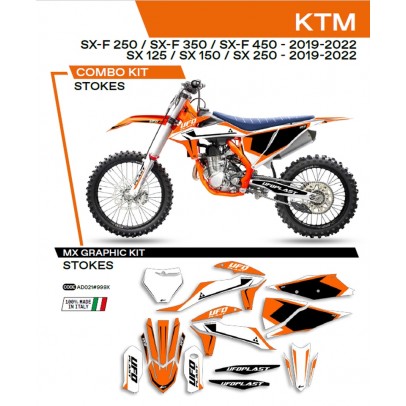 Kit grafic UFO KTM SX/SXF 125/150/250/350/450 '19-'22 STOKES culoare OEM (Portocaliu/Negru/Alb)