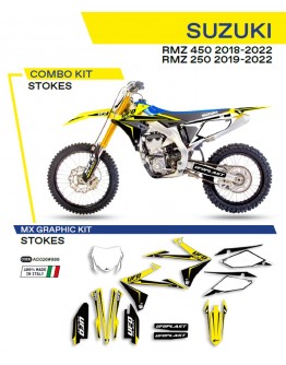 Kit grafic UFO SUZUKI RMZ 250 '19-'22; RMZ 450 '18-'22 STOKES culoare OEM (Galben/ Alb/Negru)