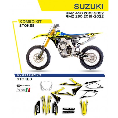 Kit grafic UFO SUZUKI RMZ 250 '19-'22; RMZ 450 '18-'22 STOKES culoare OEM (Galben/ Alb/Negru)