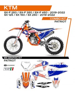 Kit grafic UFO KTM SX/SXF 125/150/250/350/450 '19-'22 PATRIOT culoare OEM (Alb/Albastru)