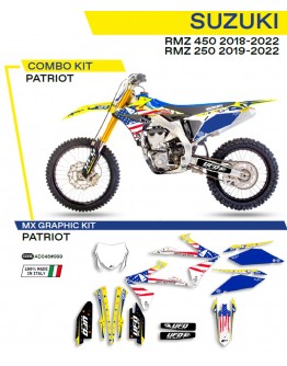 Kit grafic UFO SUZUKI RMZ 250 '19-'22; RMZ 450 '18-'22 PATRIOT culoare OEM (Galben/Albastru/Alb)