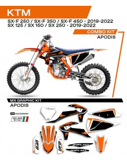 Kit grafic UFO KTM SX/SXF 125/150/250/350/450 '19-'22 APODIS culoare OEM (Portocaliu/Alb/Negru)