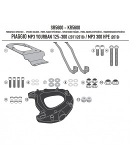 Suport pentru topcase KAPPA - PIAGGIO MP3 YOURBAN 125/300, HPE 300 '11-'21 (cu placa MONOKEY)