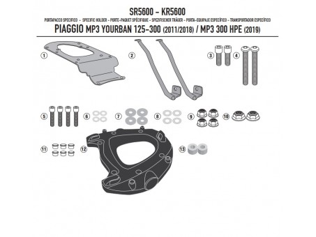 Suport pentru topcase KAPPA - PIAGGIO MP3 YOURBAN 125/300, HPE 300 '11-'21 (cu placa MONOKEY)