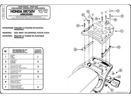 Suport pentru topcase KAPPA - HONDA XRV 750 AFRICA TWIN (93-02) (cu placa MONOKEY)