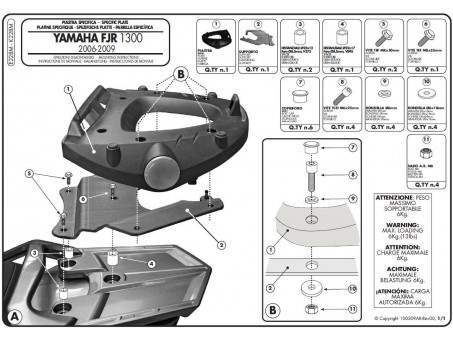 Suport pentru topcase KAPPA - YAMAHA FJR 1300 (06-15) (cu placa MONOLOCK)