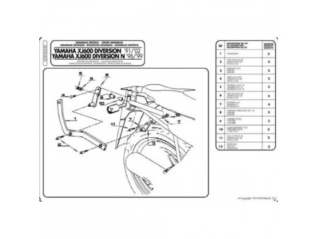 Suport pentru topcase KAPPA - YAMAHA XJ 600 DIVERSION (91-03), DIVERSION N (96-99) (placa nu este inclusa)