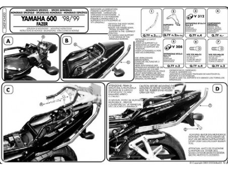 Suport pentru topcase KAPPA - YAMAHA FZS 600 FAZER (98-03) (placa nu este inclusa)