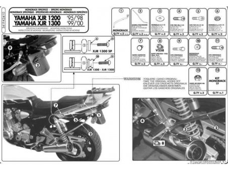 Suport pentru topcase KAPPA - YAMAHA XJR 1200 (95-98), XJR 1300 (98-02) (placa nu este inclusa)