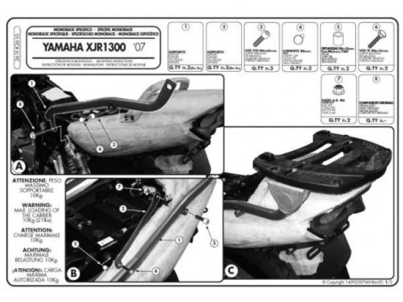 Suport pentru topcase KAPPA - YAMAHA XJR 1300 (07-14) (placa nu este inclusa)