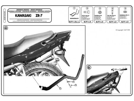 Suport pentru topcase KAPPA - KAWASAKI ZR7 / ZR7S 750 (99-04) (placa nu este inclusa)