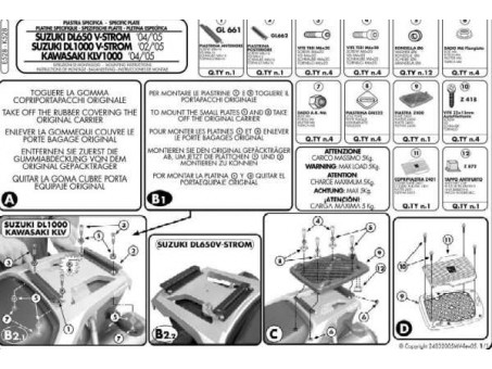 Suport pentru topcase KAPPA - SUZUKI DL 650 V-STROM (04-11), DL 1000 V-STROM (02-11) (cu placa MONOKEY)