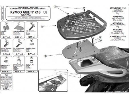 Suport pentru topcase KAPPA - KYMCO AGILITY 50/125/150/200 R16 (08-13) (placa nu este inclusa)