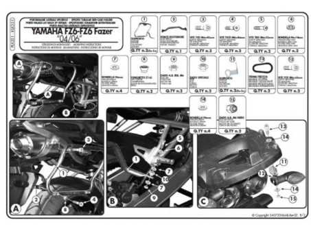 Suport pentru genti laterale KAPPA MONOKEY SIDE YAMAHA FZ6 / FAZER (04-06) - doar pentru K33N K'ROAD