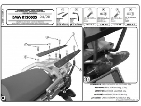 Suport pentru topcase KAPPA - BMW R 1200GS (04-12) (cu placa MONOKEY)