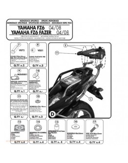 Suport pentru topcase KAPPA - YAMAHA FZ6 / FZS 600 FAZER (04-06), FZ6 S2 / FZ6 600 FAZER S2 (07-11) (placa nu este inclusa)