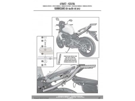 Suport pentru topcase KAPPA - KAWASAKI ER-6N / ER-6F 650 (12-15) (placa nu este inclusa)