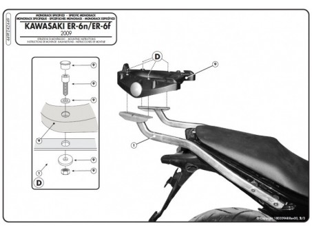 Suport pentru topcase KAPPA - KAWASAKI ER-6N / ER-6F 650 (09-11) (placa nu este inclusa)