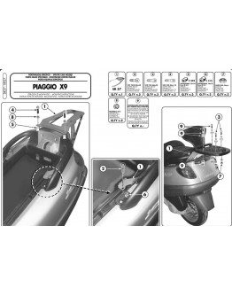 Suport pentru topcase KAPPA - PIAGGIO X9 125-180-250 (00-02), X9 200-250-500 Evolution (03-08), X9 500 (01-02) (placa nu este inclusa)