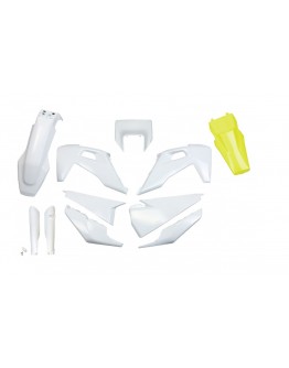 Kit complet plastice UFO (FULL KIT) HUSQVARNA TX / TE 125 / 150 / 250 / 300 '20-'22, FE 250 / 350 / 450 / 501 '20-'23 culoare OEM Alb + Galben