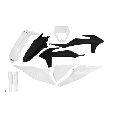 Kit complet plastice UFO (FULL KIT) KTM EXC 125 '20-'21, EXC 250 / 300 TPI '20-'23, EXC-F 250 / 350 / 450 / 500 '20-'23 culoare OEM Alb Negru