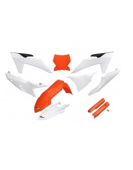 Kit complet plastice UFO (FULL KIT) KTM SX 125 / 250 / 300 TBI '23-'24, SX-F 250 / 350 / 450 '23-'24 culoare OEM Portocaliu Alb