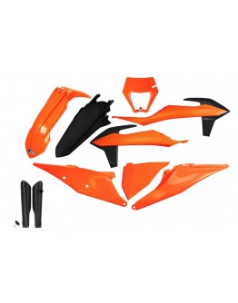 Kit complet plastice UFO (FULL KIT) KTM EXC 125 '20-'21, EXC 250 / 300 TPI '20-'23, EXC-F 250 / 350 / 450 / 500 '20-'23 culoare OEM Portocaliu Negru