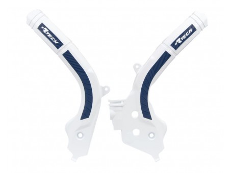 Set Protecții Cadru Racetech (RTech) Bi-Material Super Grip pentru Husqvarna TC/TE/FE/TX/FX/FC/FS - Alb/Albastru