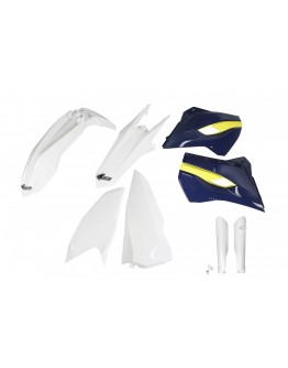 Kit complet plastice UFO (FULL KIT) HUSQVARNA TE/FE 125/250/300/350/450 '15-'16 culoare OEM '15 (Alb/Galben) (HU615E999)