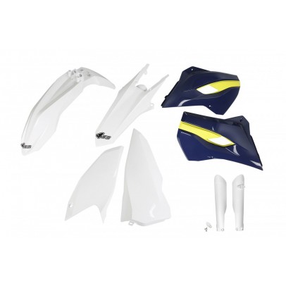 Kit complet plastice UFO (FULL KIT) HUSQVARNA TE/FE 125/250/300/350/450 '15-'16 culoare OEM '15 (Alb/Galben) (HU615E999)