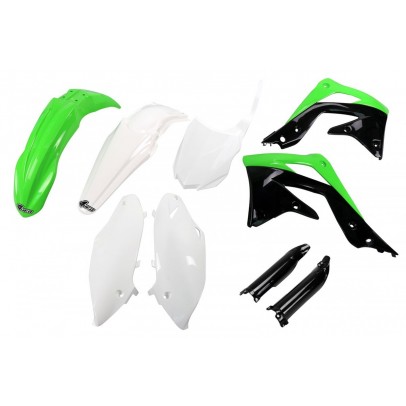 Kit complet plastice UFO (FULL KIT) KAWASAKI KXF 450 '13-'15 culoare OEM (Verde/Alb/Negru) (KA220E999)