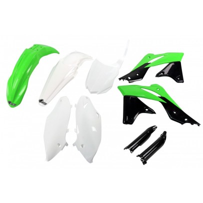 Kit complet plastice UFO (FULL KIT) KAWASAKI KXF 250 '13-'16 culoare OEM '14-'15 (Verde/Alb/Negru) (KA221E999)