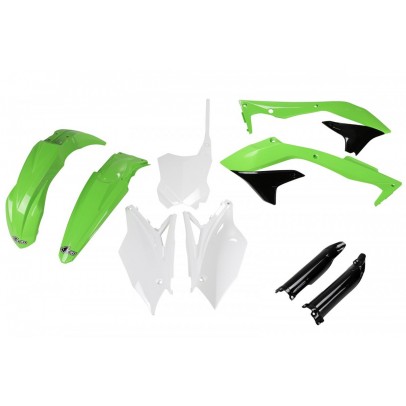 Kit complet plastice UFO (FULL KIT) KAWASAKI KXF 450 '16-'17 culoare OEM (Verde/Alb/Negru) (KA223E999)