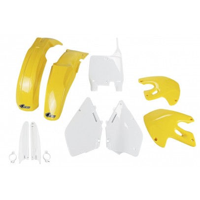 Kit complet plastice UFO (FULL KIT) SUZUKI RM 125 / 250 '99-'00 culoare OEM (Alb/Galben) (SU400E999)