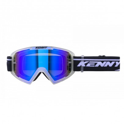 Ochelari Off Road Kenny Racing Track+Clear Crystal - Negru/Alb cu lentila albastra