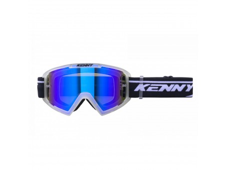 Ochelari Off Road Kenny Racing Track+Clear Crystal - Negru/Alb cu lentila albastra