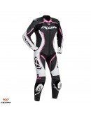 Costum (combinezon) motociclete femei piele Ixon vara model Vortex Lady LS: Negru/Alb/Fucshsia (roz)