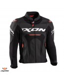 Geaca (jacheta) motociclete barbati piele Racing Ixon vara model Jackal JKT MS: Negru/Alb/Rosu