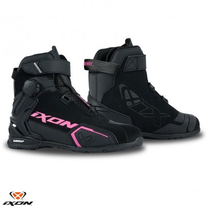 Ghete moto Roadster femei All Season Ixon model Bull 2 WP LS - Negru/fuchsia (roz)