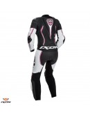 Costum (combinezon) motociclete femei piele Ixon vara model Vortex Lady LS: Negru/Alb/Fucshsia (roz)