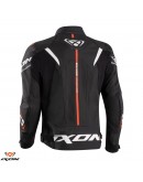 Geaca (jacheta) motociclete barbati piele Racing Ixon vara model Jackal JKT MS: Negru/Alb/Rosu