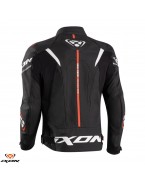 Geaca (jacheta) motociclete barbati piele Racing Ixon vara model Jackal JKT MS: Negru/Alb/Rosu