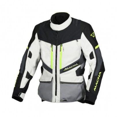 Geaca textil impermeabila touring/adventure MACNA DOMANE - Gri deschis/Gri inchis/Galben Fluo