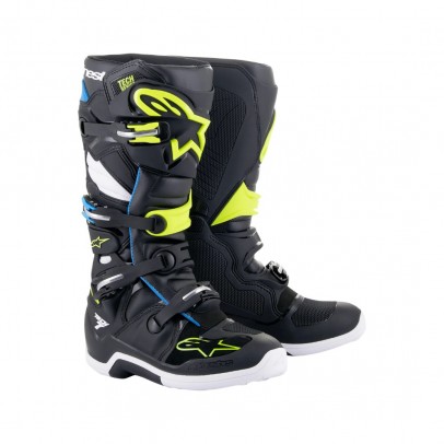 Cizme cross-enduro ALPINESTARS TECH 7 BOOT - Negru/Alb emailat/Albastru/Galben fluo