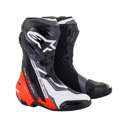 Cizme moto race Alpinestars Supertech R - Negru/Rosu fluo/Alb/Gri