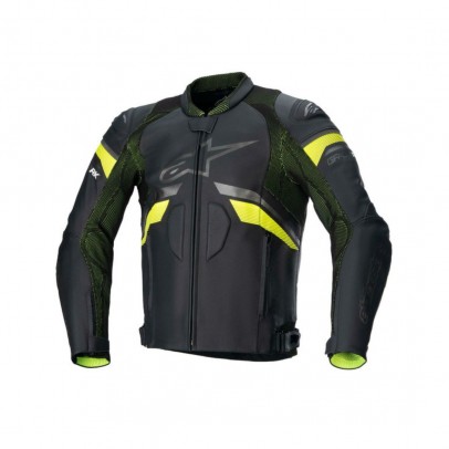 Geaca de piele Alpinestars GP PLUS R V3 RIDEKNIT - Negru/Galben fluo