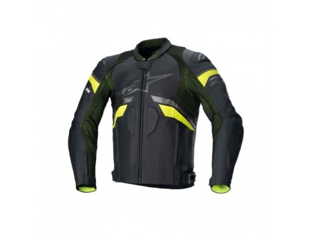 Geaca de piele Alpinestars GP PLUS R V3 RIDEKNIT - Negru/Galben fluo